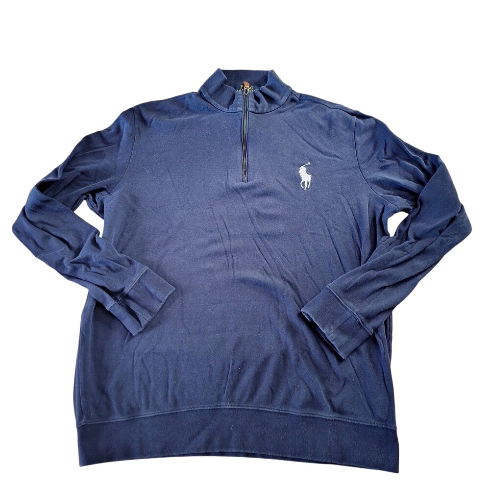 Polo Ralph Lauren Sweater Men's Large Blue Big Pony 1/4 Zip Mock Neck